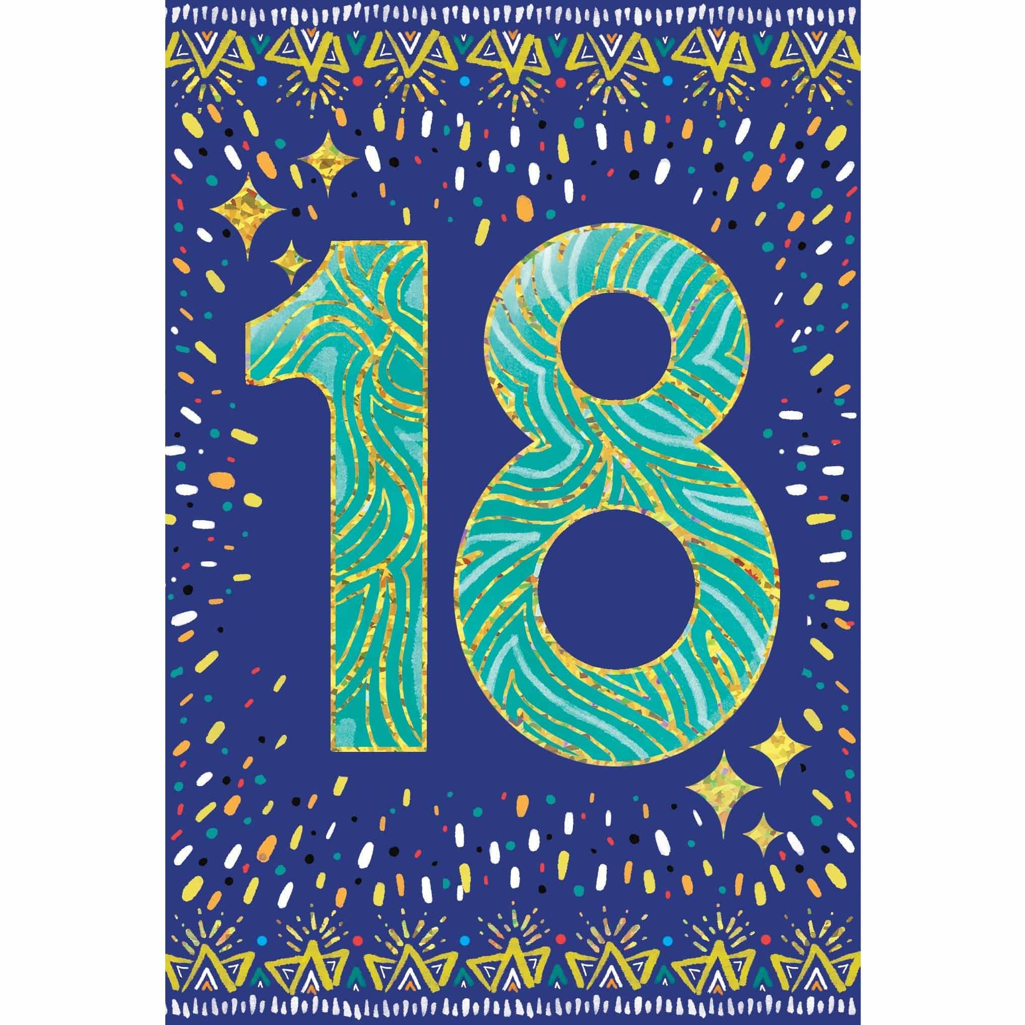 Colorful 18th Starburst birthday card from Pictura featuring vibrant starburst design on a cheerful greeting card.